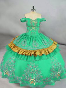 Fantastic Turquoise Quinceanera Gowns Sweet 16 and Quinceanera with Embroidery Off The Shoulder Sleeveless Zipper