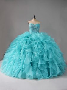 Dynamic Organza Sleeveless Quinceanera Dresses and Beading and Ruffles