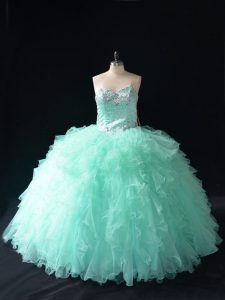 Apple Green Sweetheart Neckline Beading and Ruffles Quinceanera Gown Sleeveless Lace Up