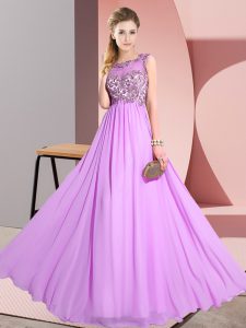 Lilac Scoop Backless Beading and Appliques Quinceanera Court of Honor Dress Sleeveless