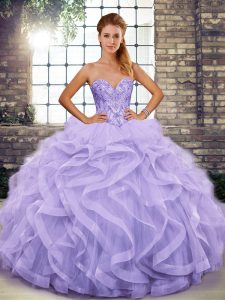 Captivating Sleeveless Beading and Ruffles Lace Up Quinceanera Dress