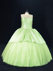 Deluxe Sleeveless Lace Up Floor Length Beading 15th Birthday Dress