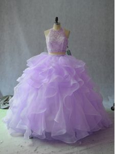 Super Sleeveless Beading and Ruffles Backless Sweet 16 Quinceanera Dress with Lavender