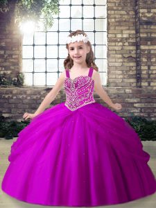 Fuchsia Sleeveless Tulle Lace Up Pageant Gowns For Girls for Party and Sweet 16 and Wedding Party