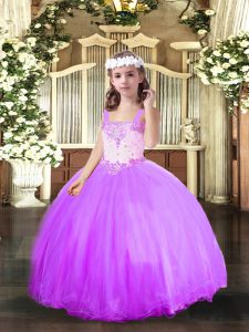 Lavender Little Girls Pageant Dress Party and Sweet 16 and Wedding Party with Beading Straps Sleeveless Lace Up