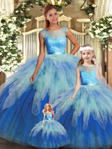 Free and Easy Multi-color 15th Birthday Dress Sweet 16 and Quinceanera with Beading and Ruffles Scoop Sleeveless Backless