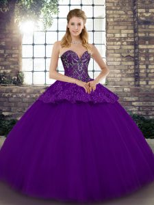 New Style Purple Sleeveless Beading and Appliques Floor Length Quinceanera Dresses