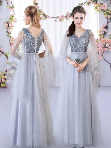 Best Selling Tulle Sleeveless Floor Length Quinceanera Court Dresses and Appliques