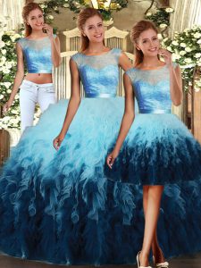 Multi-color Sleeveless Lace and Ruffles Floor Length Quinceanera Dresses