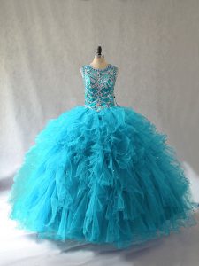 High Quality Floor Length Ball Gowns Sleeveless Baby Blue Ball Gown Prom Dress Lace Up