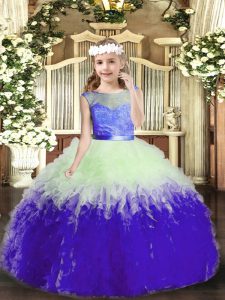 Perfect Floor Length Multi-color Pageant Gowns For Girls Tulle Sleeveless Lace and Ruffles