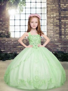 Custom Fit Yellow Green Sleeveless Tulle Lace Up Kids Formal Wear for Party and Military Ball and Wedding Party