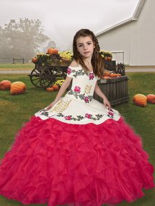 Stunning Organza Sleeveless Floor Length Pageant Gowns For Girls and Embroidery and Ruffles