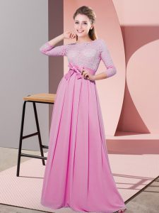 Floor Length Rose Pink Dama Dress Scoop 3 4 Length Sleeve Side Zipper