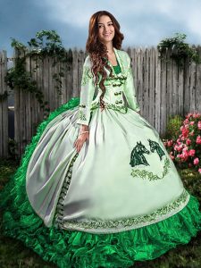 Attractive Embroidery and Ruffles Quinceanera Gowns Green Lace Up Sleeveless Floor Length