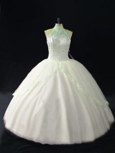 Floor Length Lace Up Sweet 16 Dresses White for Sweet 16 and Quinceanera with Beading