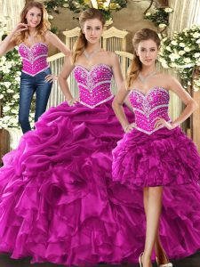 Affordable Floor Length Lace Up Quinceanera Dresses Fuchsia for Sweet 16 and Quinceanera with Beading and Ruffles