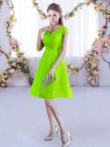 Yellow Green Lace Lace Up V-neck Cap Sleeves Mini Length Quinceanera Dama Dress Lace