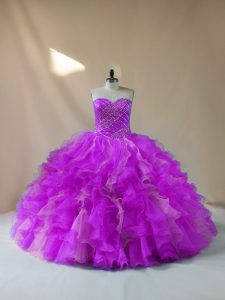 Sweetheart Sleeveless Lace Up Beading and Ruffles Quince Ball Gowns in Multi-color