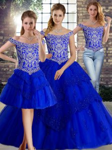 Eye-catching Royal Blue Sleeveless Beading and Lace Lace Up Quinceanera Dresses