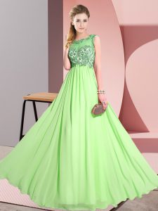 Custom Made Chiffon Sleeveless Floor Length Quinceanera Court Dresses and Beading and Appliques