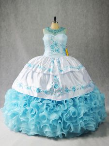 Baby Blue Scoop Neckline Beading and Embroidery and Ruffles Sweet 16 Dress Sleeveless Lace Up