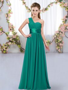 Peacock Green Lace Up One Shoulder Belt Vestidos de Damas Chiffon Sleeveless