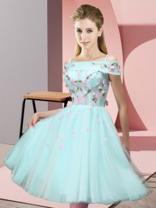 Apple Green Short Sleeves Appliques Knee Length Damas Dress