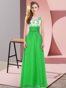 Discount Floor Length Green Dama Dress for Quinceanera Scoop Sleeveless Backless