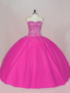 Cheap Beading Sweet 16 Quinceanera Dress Fuchsia Lace Up Sleeveless Asymmetrical