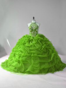 Clearance Organza Sleeveless Quinceanera Dress Court Train and Beading and Pick Ups