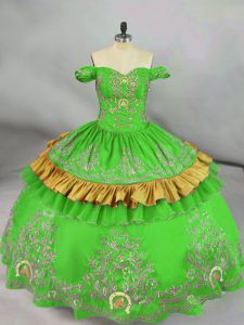 Deluxe Green Sleeveless Floor Length Embroidery Lace Up Quince Ball Gowns