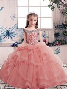 Lovely Pink Scoop Neckline Beading and Ruffles Little Girls Pageant Dress Wholesale Sleeveless Lace Up