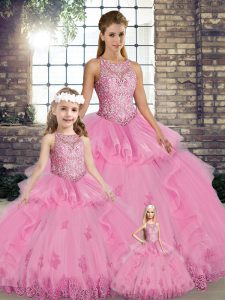 Stunning Sleeveless Lace Up Floor Length Lace and Embroidery and Ruffles Quinceanera Dress