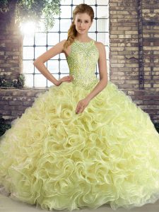 Yellow Green Lace Up Quinceanera Gowns Beading Sleeveless Floor Length