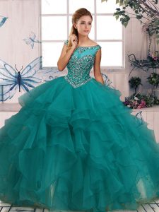 Turquoise Sleeveless Beading and Ruffles Floor Length Sweet 16 Quinceanera Dress