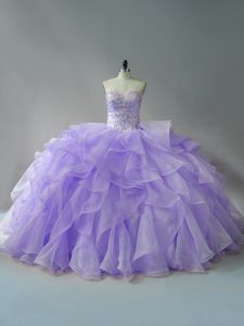 Adorable Ball Gowns Sleeveless Lavender Ball Gown Prom Dress Brush Train Lace Up