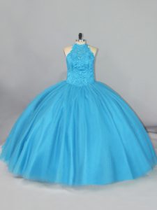 Tulle Sleeveless 15 Quinceanera Dress Brush Train and Beading and Lace