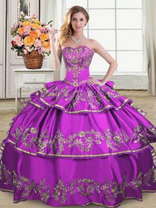 Sleeveless Lace Up Floor Length Embroidery and Ruffled Layers 15 Quinceanera Dress