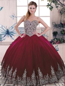 New Style Beading and Embroidery Vestidos de Quinceanera Burgundy Side Zipper Sleeveless Floor Length