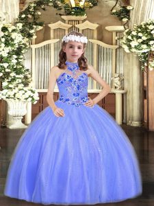 Tulle Sleeveless Floor Length Kids Pageant Dress and Appliques