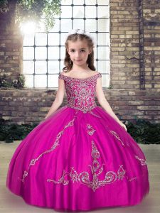 Sleeveless Beading and Appliques Lace Up Little Girl Pageant Gowns