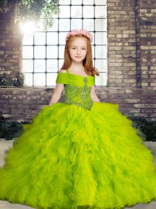 Classical Floor Length Little Girls Pageant Dress Straps Sleeveless Lace Up