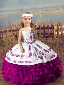 Perfect Ball Gowns Pageant Gowns For Girls Fuchsia Straps Organza Sleeveless Floor Length Lace Up