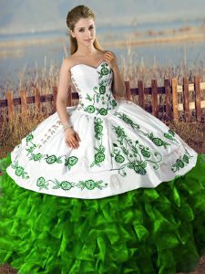 Suitable Sleeveless Embroidery and Ruffles Lace Up Quinceanera Dresses