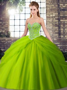 Superior Sleeveless Brush Train Beading and Pick Ups Lace Up 15 Quinceanera Dress