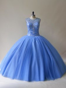 Sweet Scoop Sleeveless Tulle Quinceanera Dresses Beading Lace Up