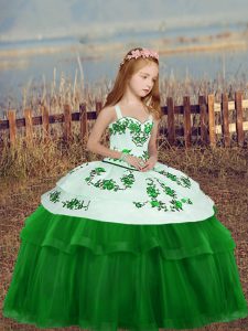 Enchanting Green Zipper Child Pageant Dress Embroidery Sleeveless Floor Length