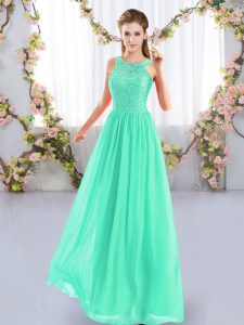 Fabulous Floor Length Apple Green Dama Dress for Quinceanera Chiffon Sleeveless Lace