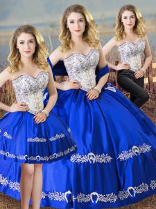 Satin Sleeveless Floor Length Quinceanera Dresses and Beading and Embroidery